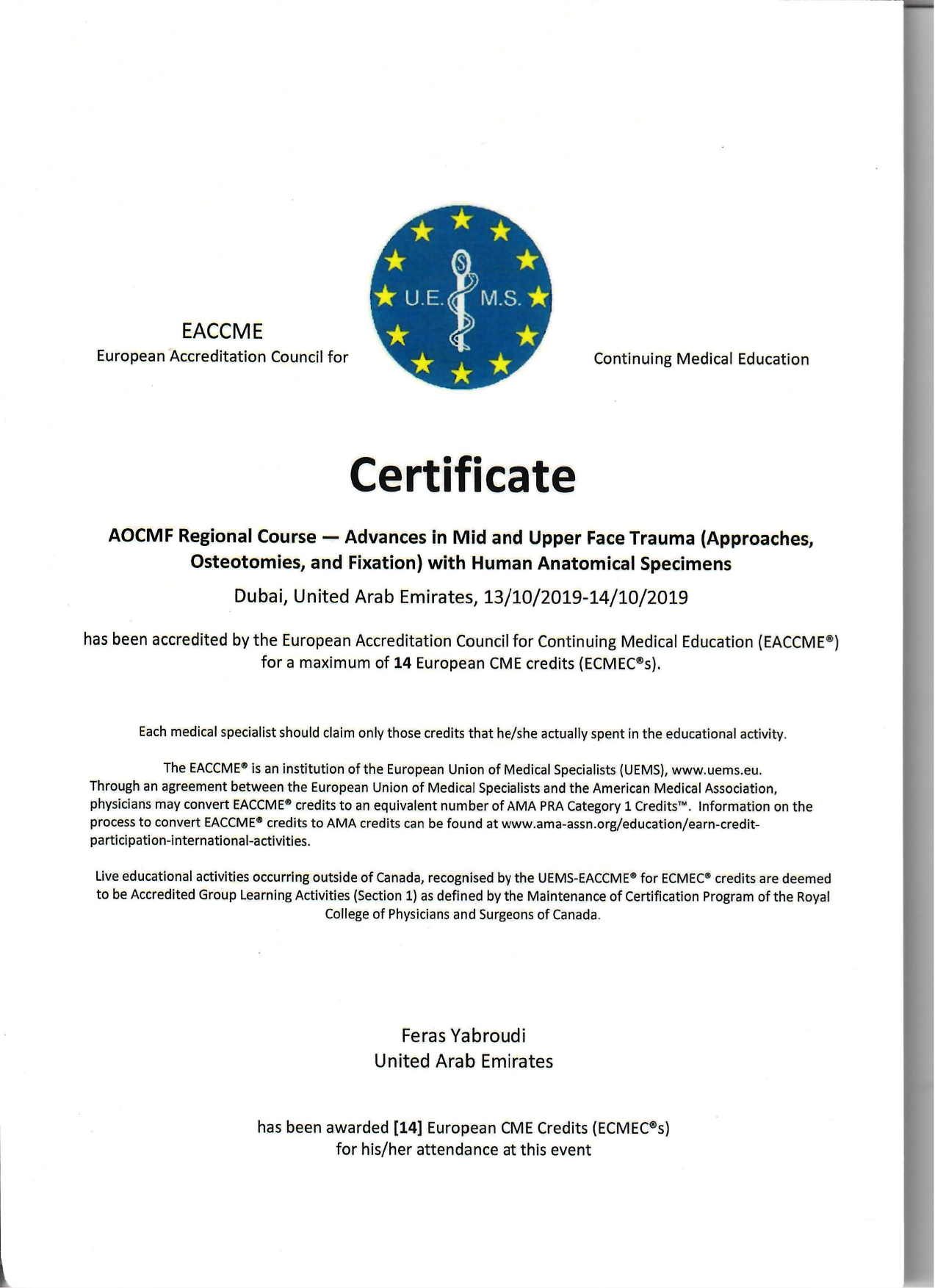 Dr.fersas yabroudi certificate 2